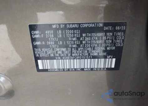 2024 Subaru Outback Premium from USA, damaged, VIN 4S4BTAFC8R3151571